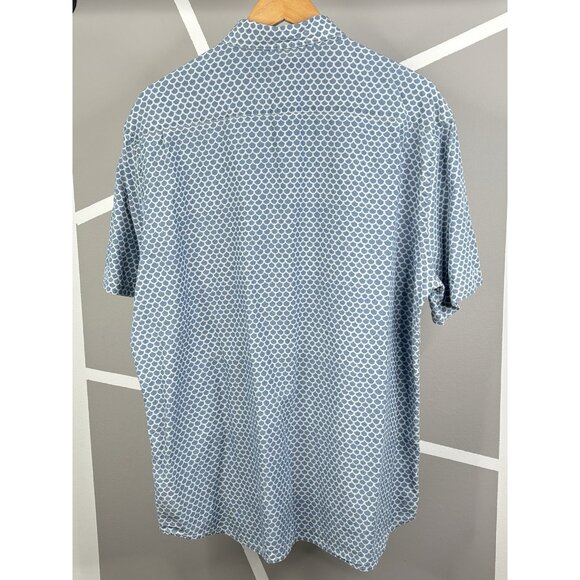 Faherty Playa Short Sleeve Button Down Blue Shirt Men’s XL Beach Fish Scale AOP - Picture 2 of 14